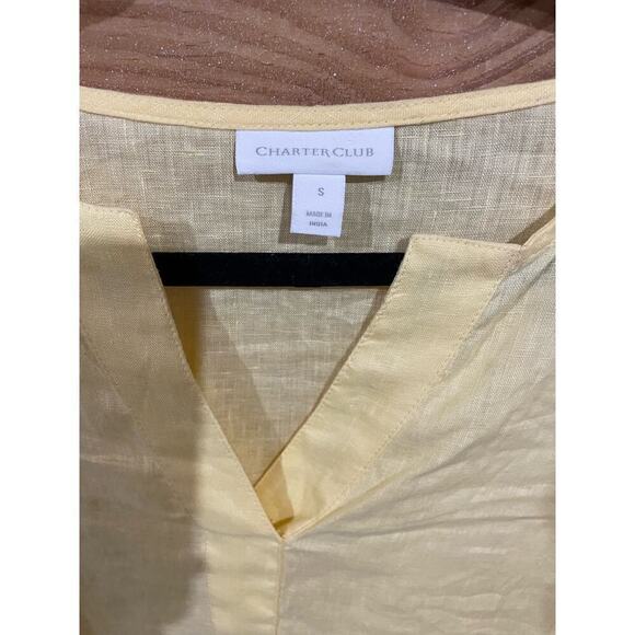 Charter Club 100% Linen Yellow Blouse with Tie Sleeves, size S - Picture 5 of 7
